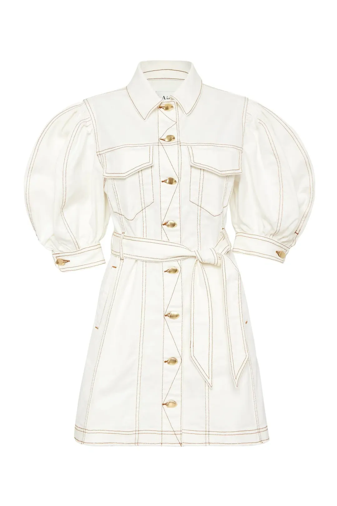 Aje Tori Denim Stitch Dress White Size 8 for rent on The Volte - main image