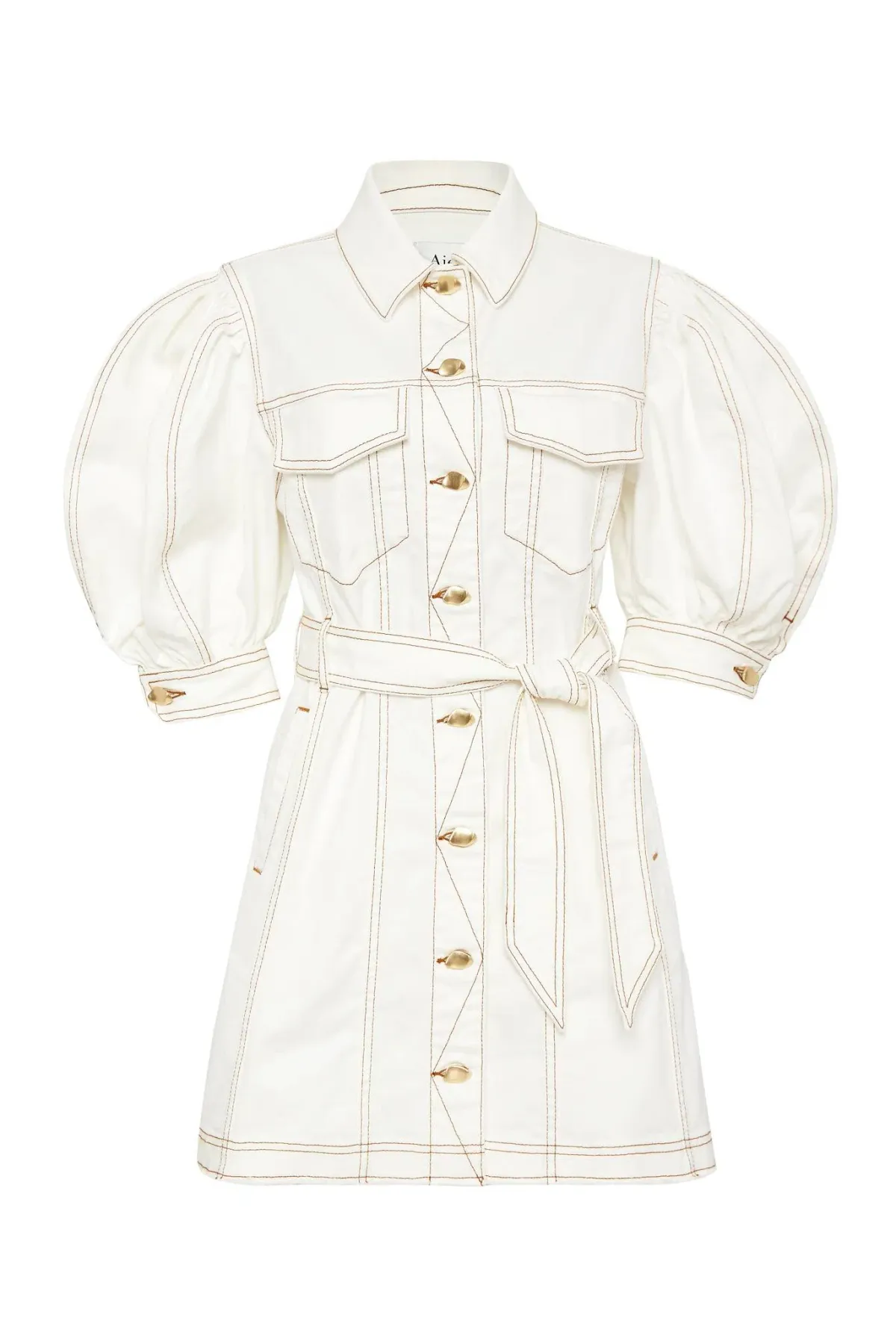 Aje Tori Denim Stitch Dress White Size 8 - Image 4