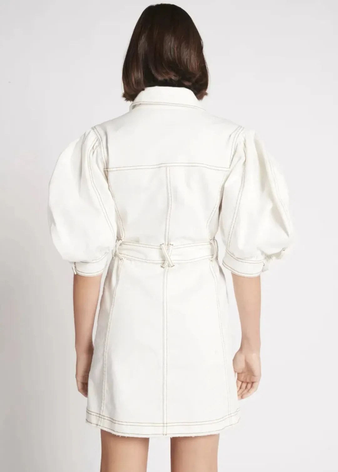 Aje Tori Denim Stitch Dress White Size 8 for rent on The Volte - main image