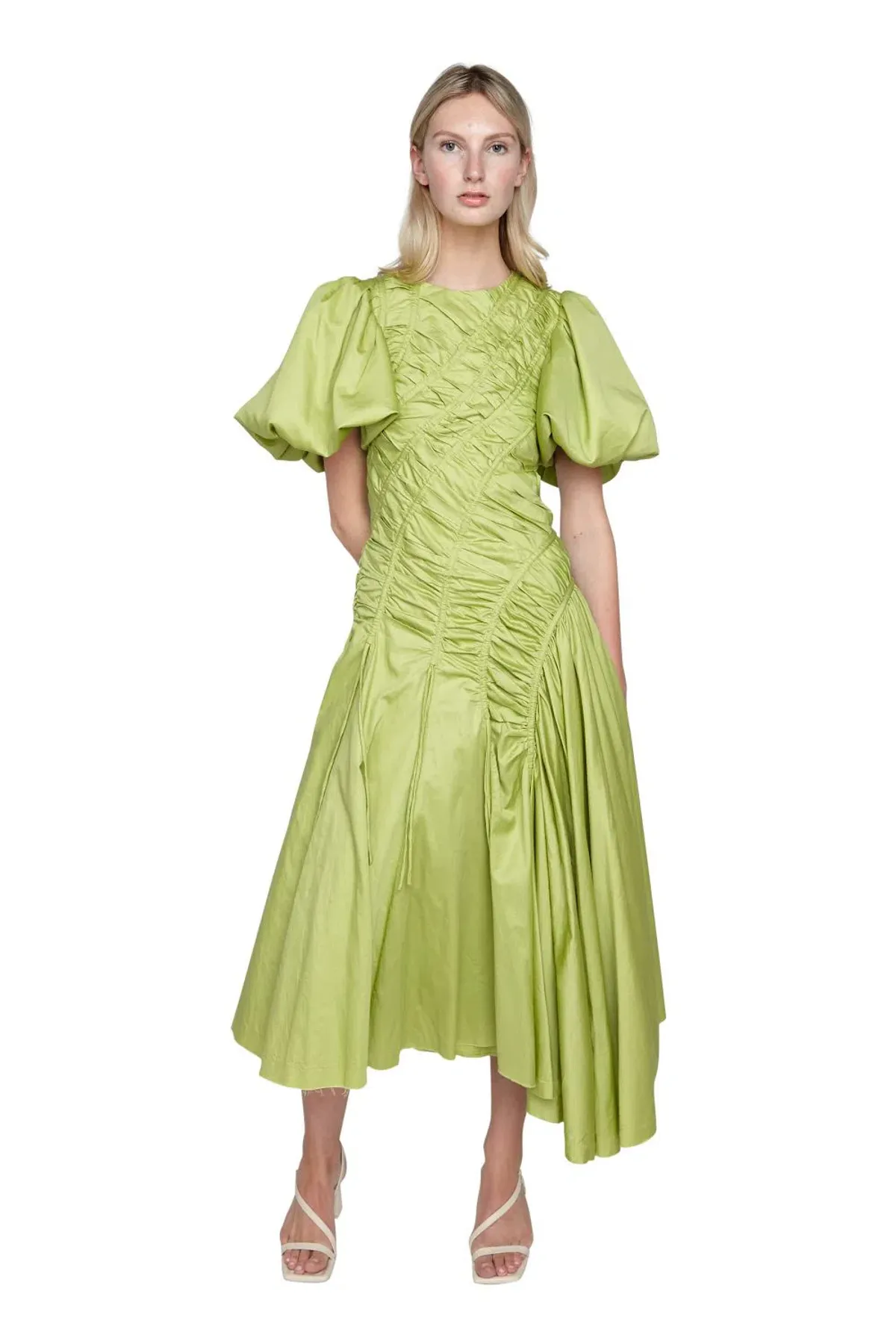 Aje Siren Drawstring Midi Dress Green Size 6 for rent on The Volte - main image