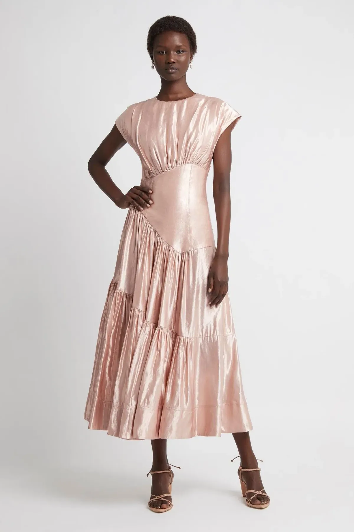 Aje Serendipity Reflection Midi Dress Metallic Pink Size 4 - Image 1