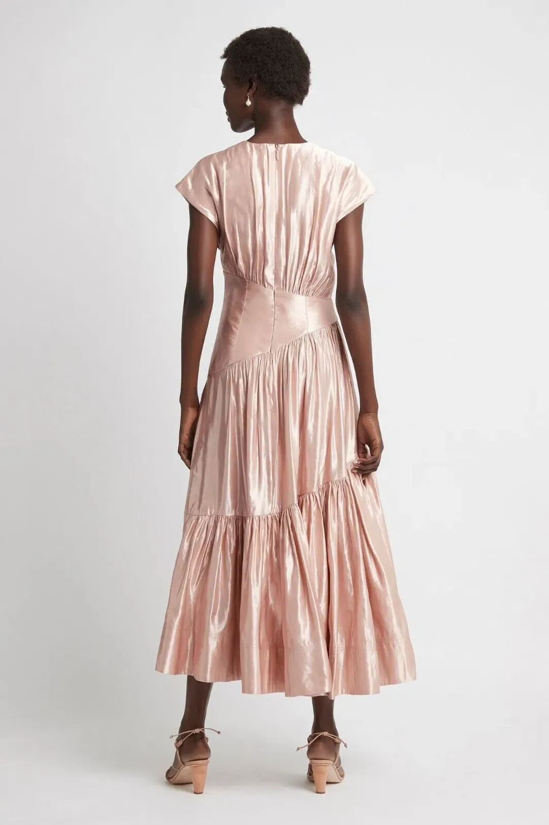 Aje Serendipity Reflection Midi Dress Metallic Pink Size 4 for rent on The Volte - main image