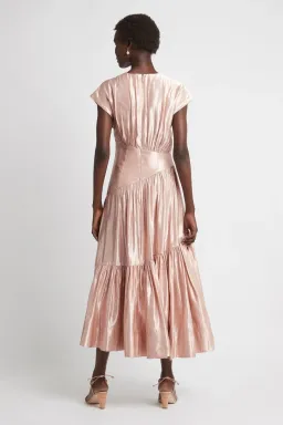 Aje Serendipity Reflection Midi Dress Metallic Pink Size 4 for rent on The Volte - image 2