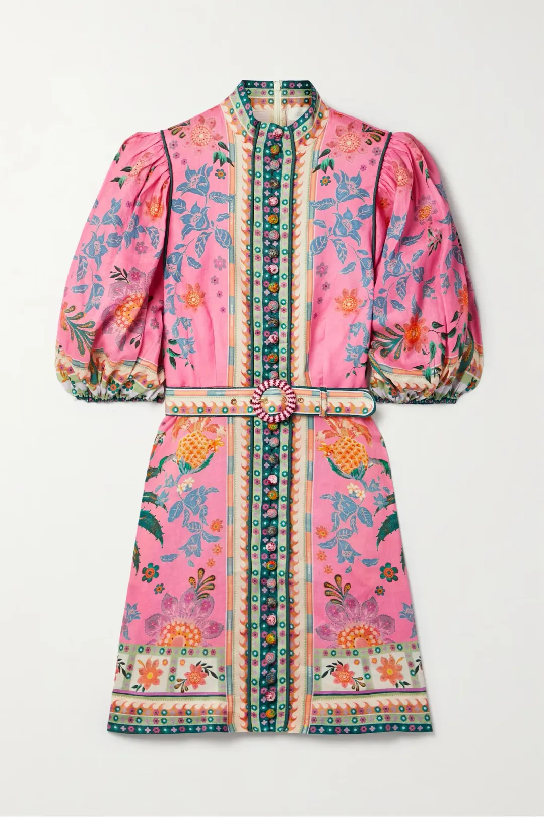 Zimmermann Ginger Buttoned Mini Dress Pink Multi Size 2 / AU 10-12 for rent on The Volte - main image