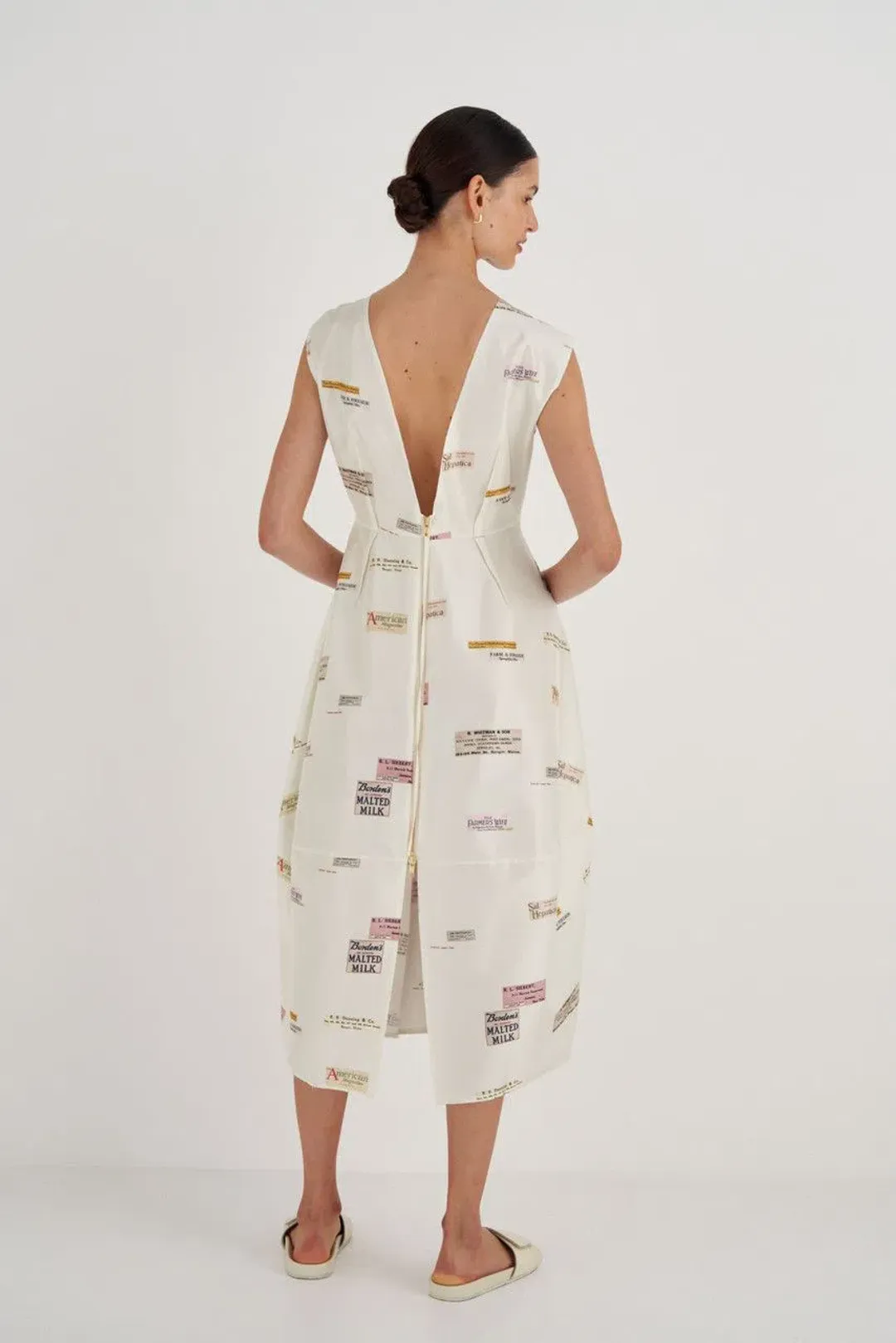 Oroton Structured Spaced Label Midi Dress Soft Cream Print Size 6 for rent on The Volte - main image