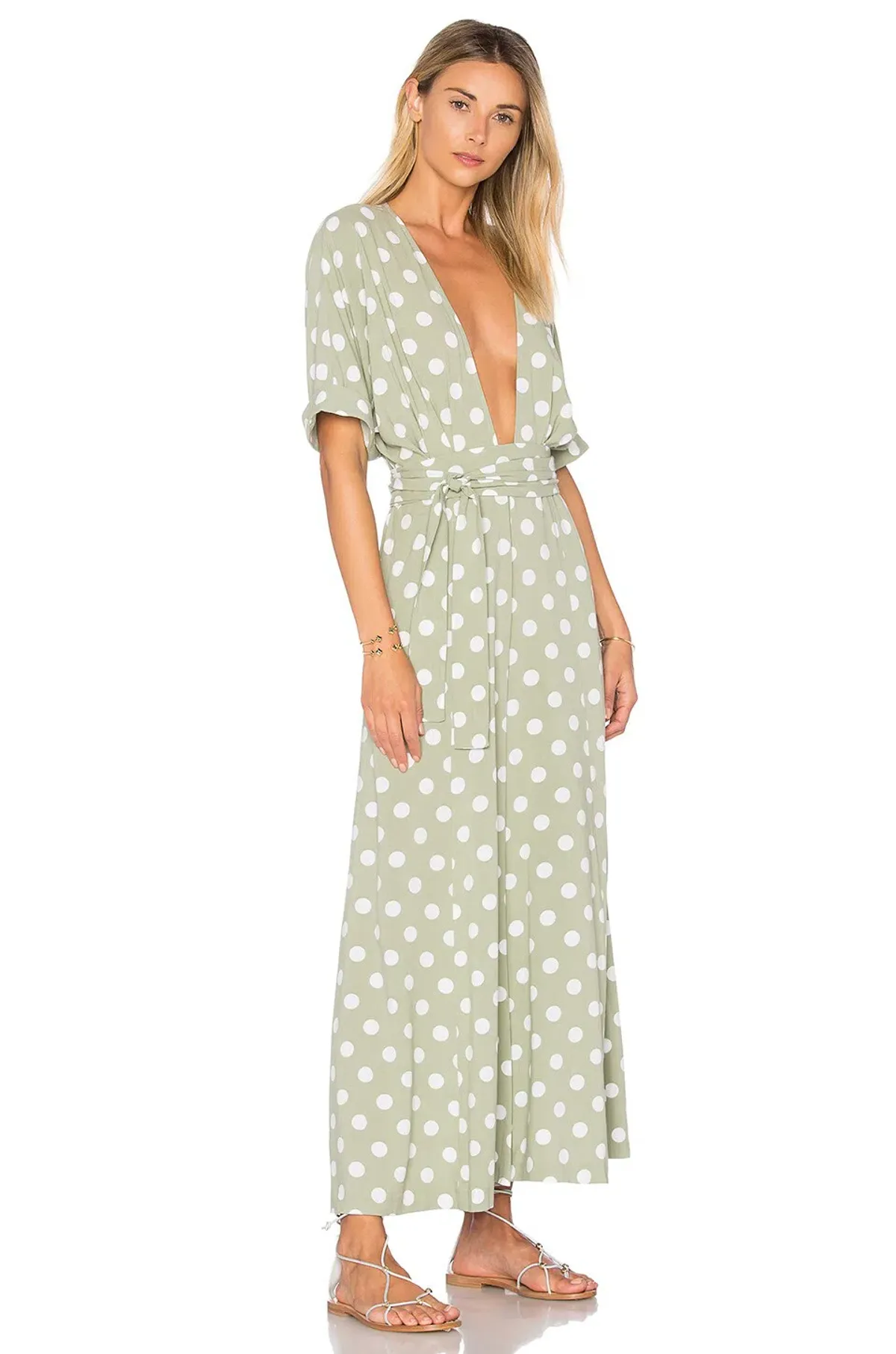 Mara Hoffman Deep V Neck Jumpsuit Green Print Size 8 - Image 2