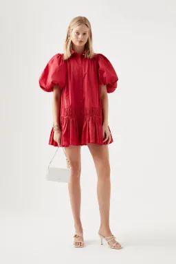 AJE Yvette Smock Mini Dress Red Size 6 for rent on The Volte - image 1