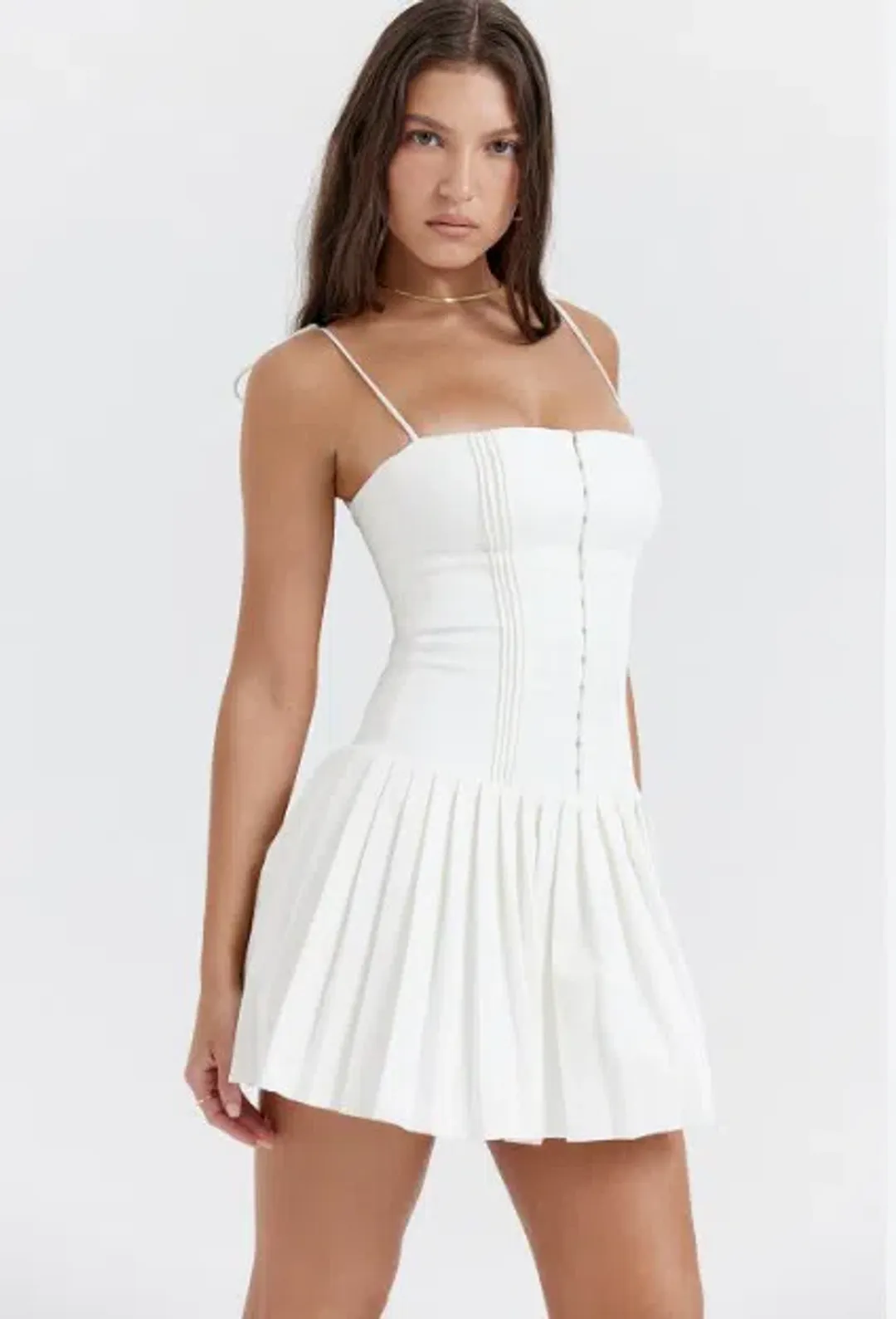 House of CB Marcy Pleated Mini Dress White Size S / AU 8 for rent on The Volte - main image