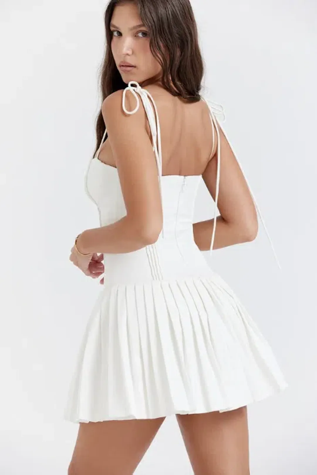 House of CB Marcy Pleated Mini Dress White Size S / AU 8 for rent on The Volte - main image