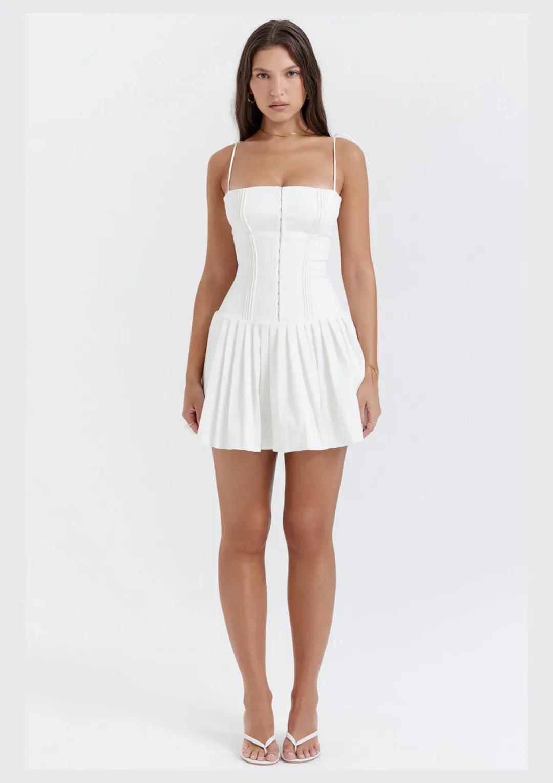 House of CB Marcy Pleated Mini Dress White Size S / AU 8 for rent on The Volte - main image