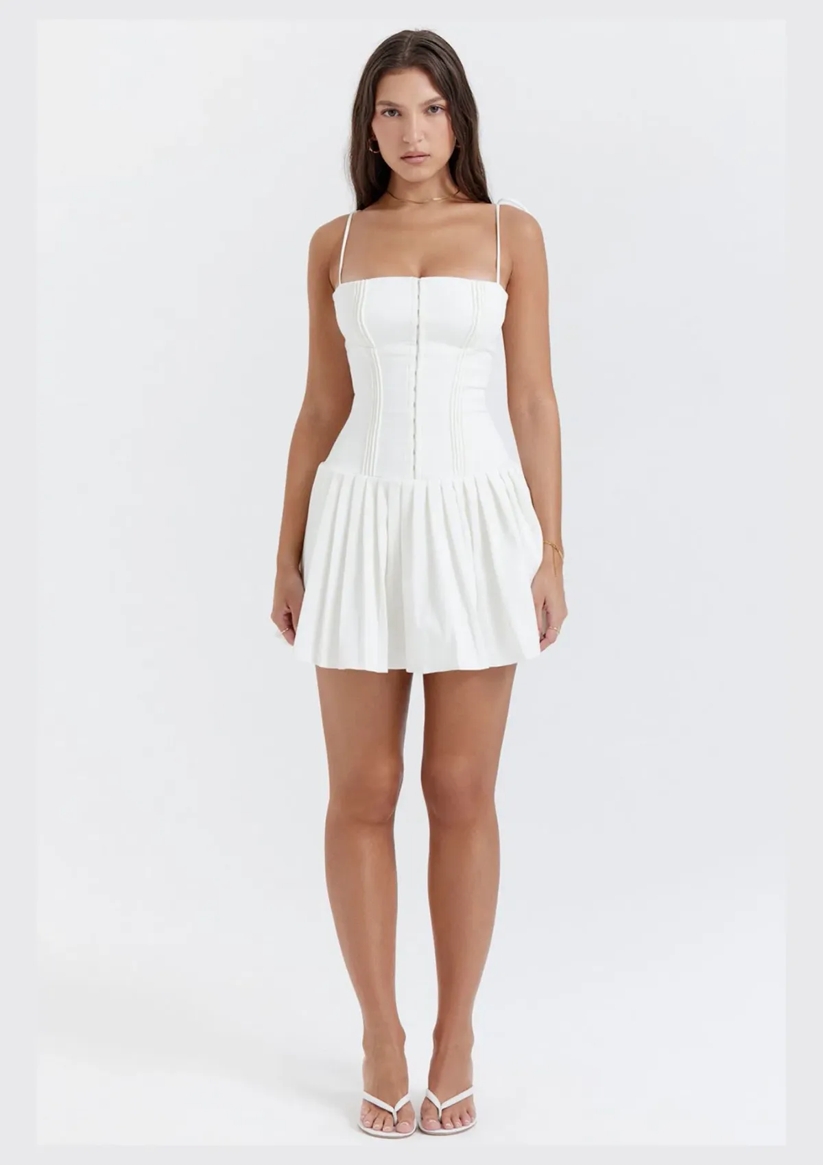 House of CB Marcy Pleated Mini Dress White Size S / AU 8 for rent on The Volte - main image