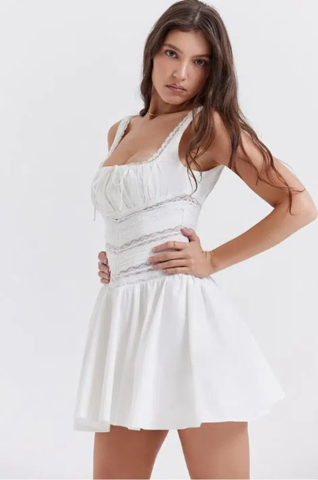 House of CB Tiffani Lace Trim Mini Dress White Size S / AU 8 for rent on The Volte - main image