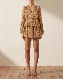 Shona Joy Julia Balloon Sleeve Drawstring Mini Dress Floral Size AU 10 for rent on The Volte - image 1