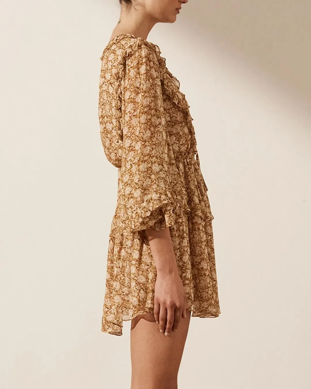 Shona Joy Julia Balloon Sleeve Drawstring Mini Dress Floral Size AU 10 for rent on The Volte - main image