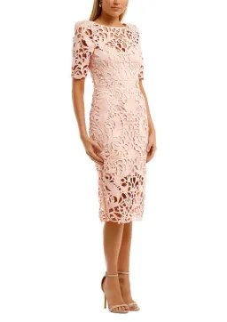 Melbourne Cup Day Best Dress - Thurley Utopia Lace Midi Dress in Seashell Pink with choice of 1 fascinator for rent on The Volte - image 1