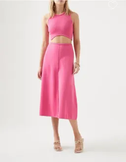 Aje Elm Braided Knit Tank Top & Petal Knit Midi Skirt Set Rose Size 6 for rent on The Volte - image 2