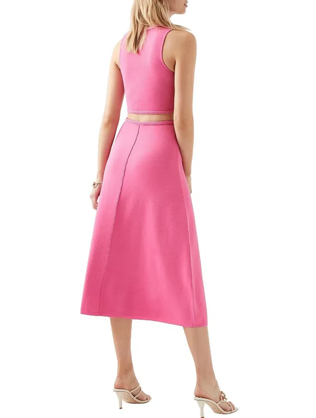 Aje Elm Braided Knit Tank Top & Petal Knit Midi Skirt Set Rose Size 6 for rent on The Volte - main image