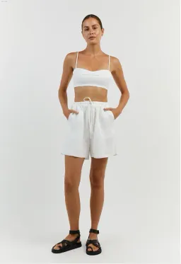 DISSH Aisle Linen Tier Long Skirt and Vienna Linen Curved Crop Top Set White Size 6 AU for rent on The Volte - image 5