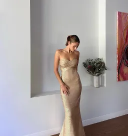 Herve Leger Sara Gown Gold Size Small/AU 8 for rent on The Volte - image 4