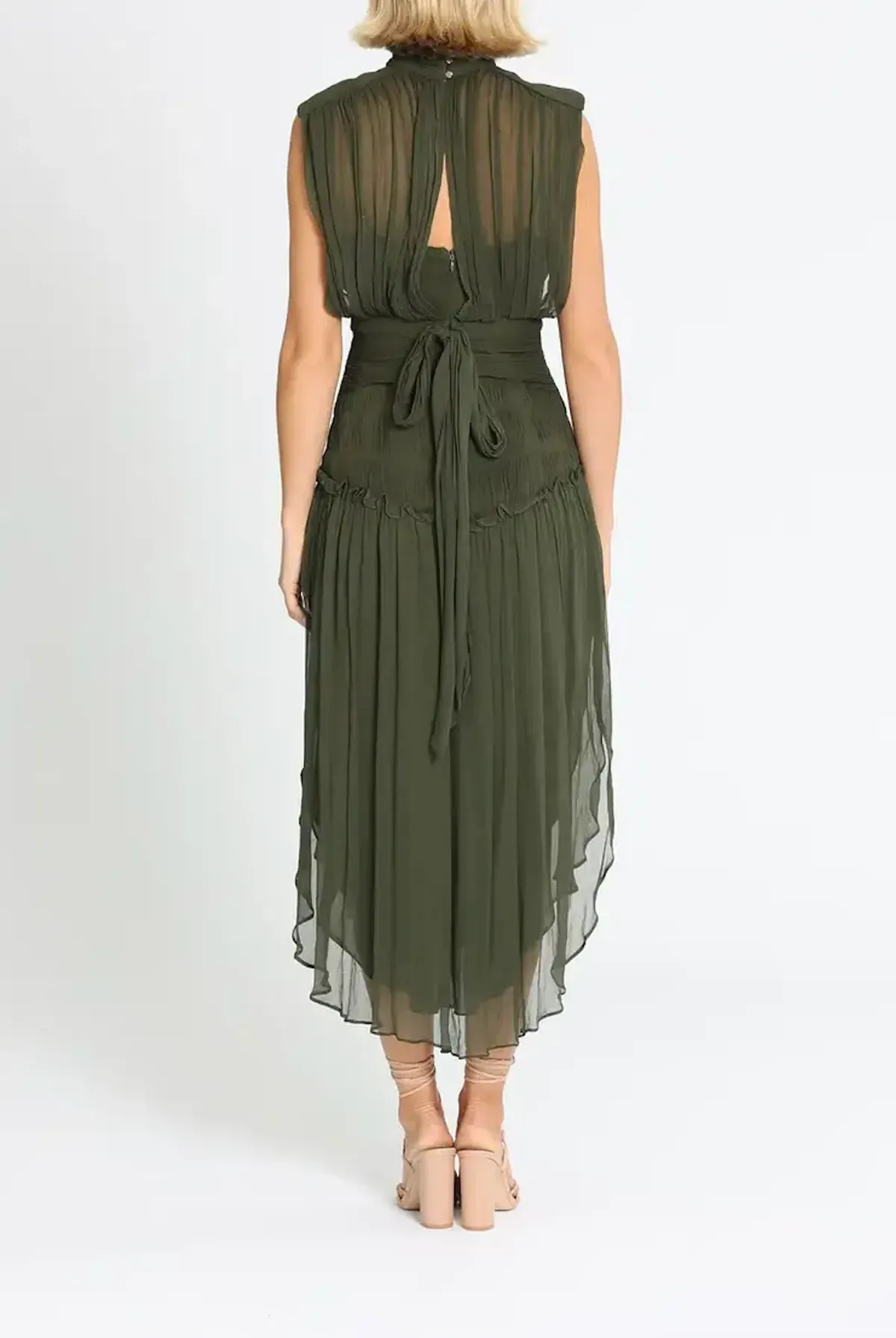 Shona Joy Safira Sleeveless Open Back Midi Dress in Olive Green Size 6 - Image 2