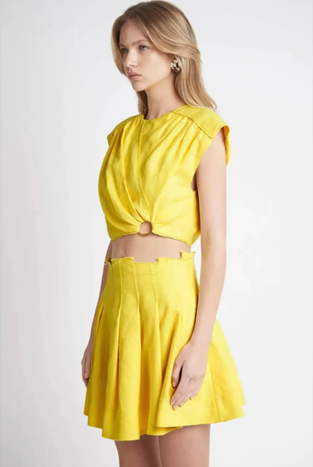Aje Byblos Cropped Top and Mini Skirt Set Yellow Size 4/6 for rent on The Volte - main image