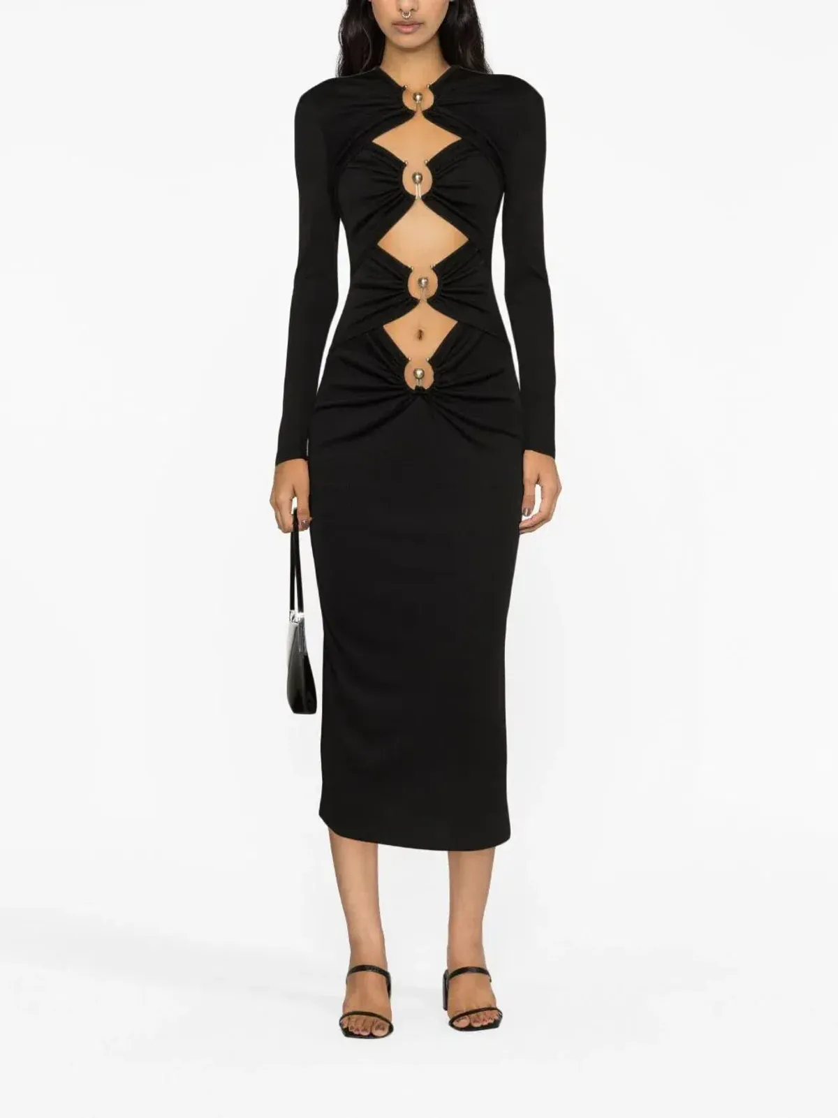 Christopher Esber Orbit Cut-Out Midi Dress Black Size 10 for rent on The Volte - main image