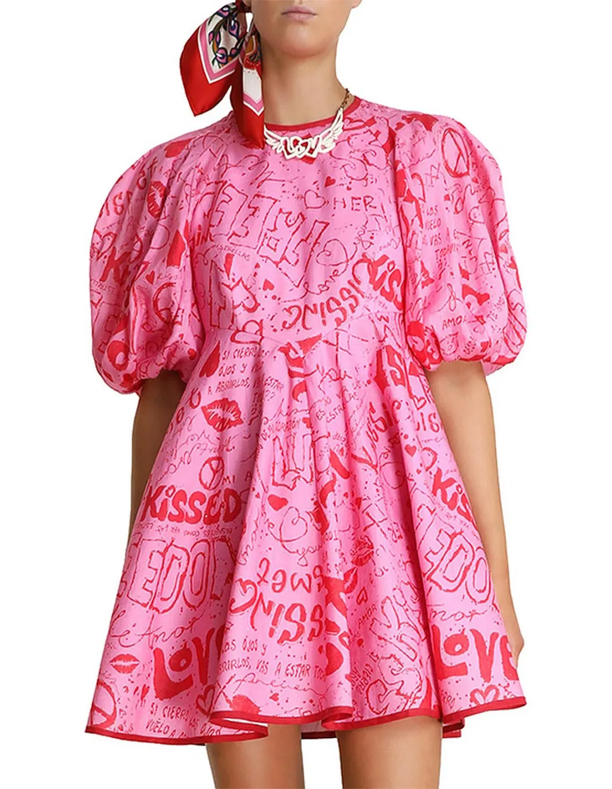 Zimmermann Linen Day Mini Dress Pink Graffiti Size 3/Au 14 - Image 4