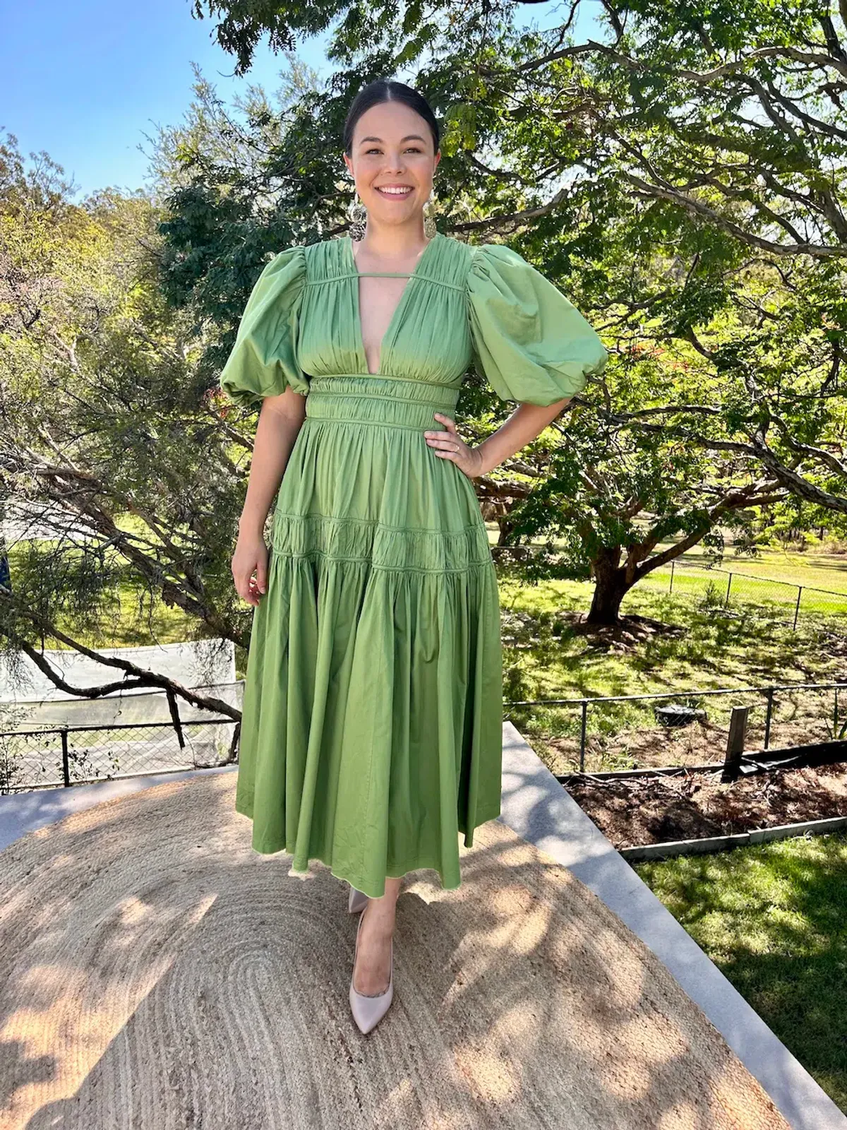 Aje Fallingwater Pintuck-pleated Cotton Midi Dress Khaki Size 12 - Image 5