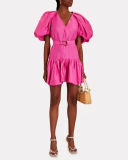 Acler Wheatland Puff Sleeve Dress Flamingo Pink Size 12 for rent on The Volte - image 1