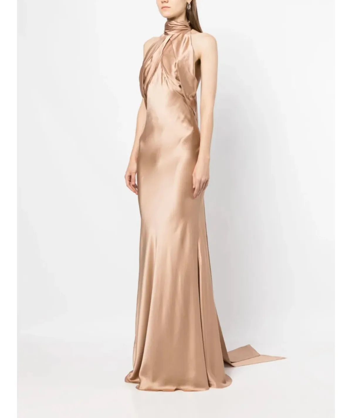 Rachel Gilbert Audrey Halterneck Dress Champagne Size 14 - Image 2
