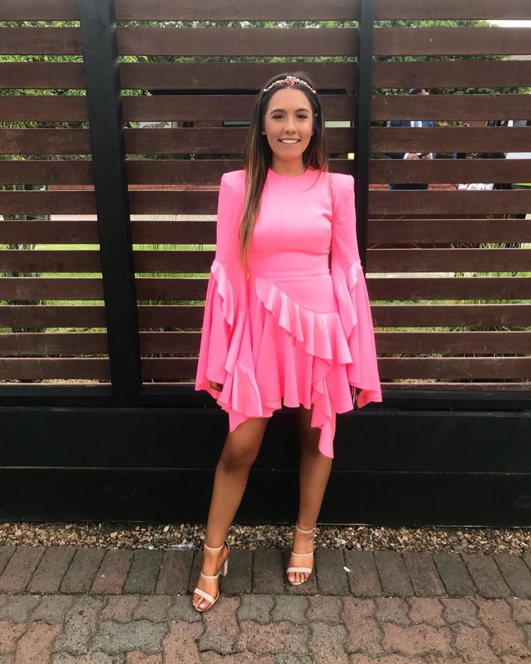 Alex Perry Ridgley Satin Crepe Long Sleeve Ruffle Mini in Pink Size 8 for rent on The Volte - main image