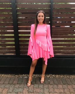 Alex Perry Ridgley Satin Crepe Long Sleeve Ruffle Mini in Pink Size 8 for rent on The Volte - image 2