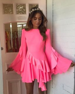 Alex Perry Ridgley Satin Crepe Long Sleeve Ruffle Mini in Pink Size 8 for rent on The Volte - image 1