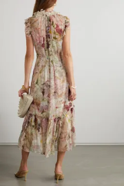 Zimmermann Dancer Flutter Midi Dress Alabaster Garden Floral Size 0 / AU 8 for rent on The Volte - image 2