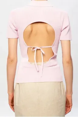 Jacquemus Ribbed Polo Top With Open Back Pink Size 32 / AU 4 for rent on The Volte - image 3