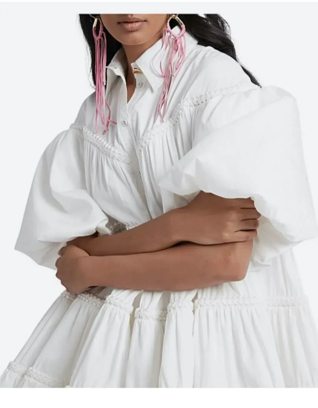 Aje Casabianca Puff Sleeve Shirt Smock Dress White Size 4 for rent on The Volte - main image