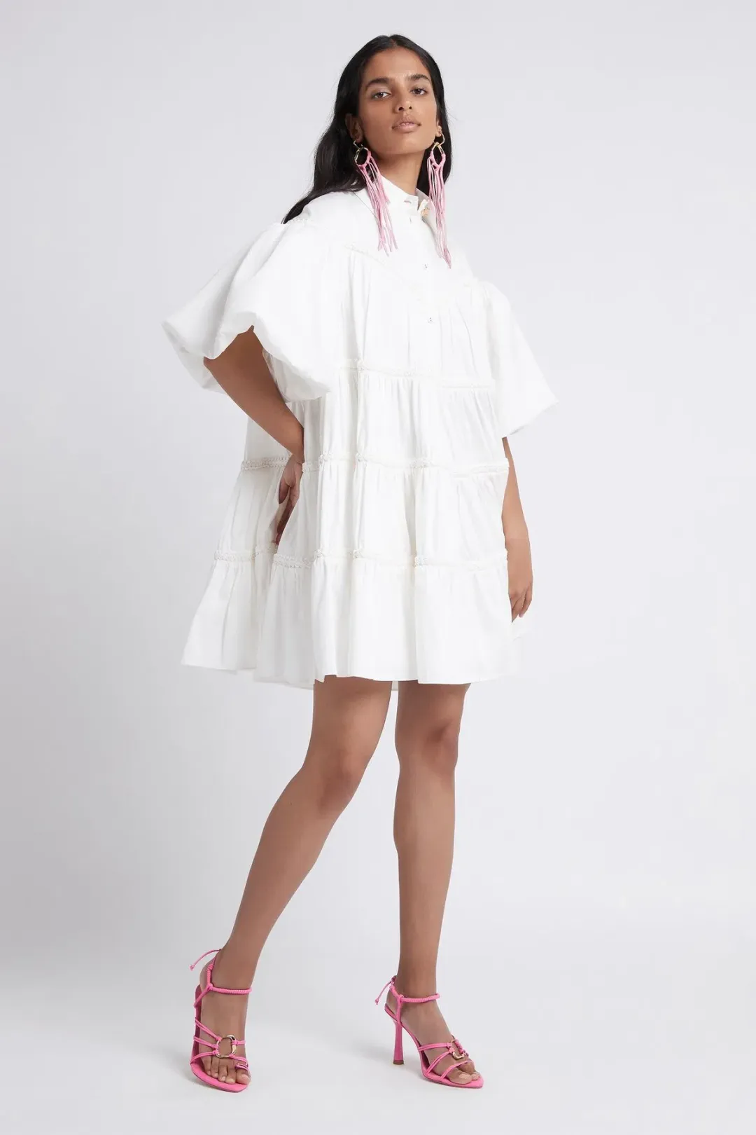 Aje Casabianca Puff Sleeve Shirt Smock Dress White Size 4 for rent on The Volte - main image