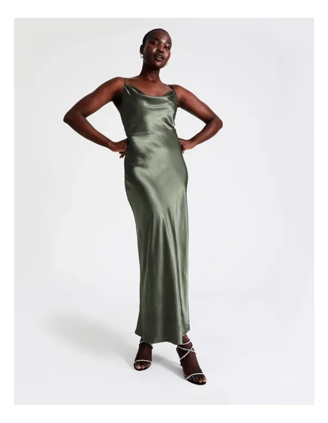 Wayne Cooper Cowl Neck Satin Slip Dress Green Size 18 for rent on The Volte - main image