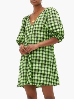 Ganni seersucker check dress green for rent on The Volte - image 1
