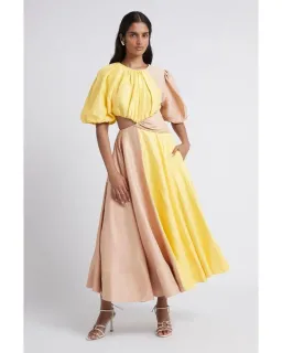 Aje Caliente Two Tone Puff Sleeve Dress Yellow/Brown Size 8 for rent on The Volte - image 1