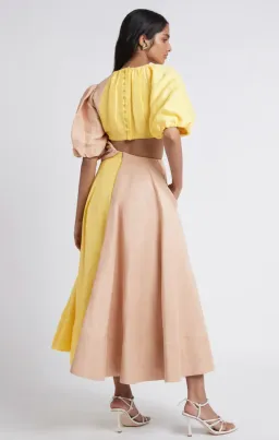Aje Caliente Two Tone Puff Sleeve Dress Yellow/Brown Size 8 for rent on The Volte - image 2