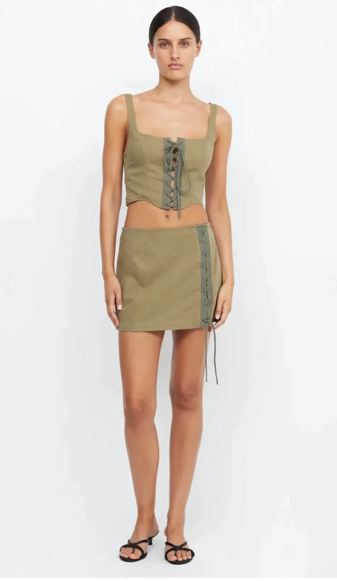 Bec and Bridge Remi Corset Top Spliced Khaki Size 10 for rent on The Volte - main image