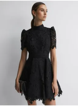Leo Lin Elise Lace Short Sleeve Mini Dress Ebony Black Size AU 12 for rent on The Volte - image 2