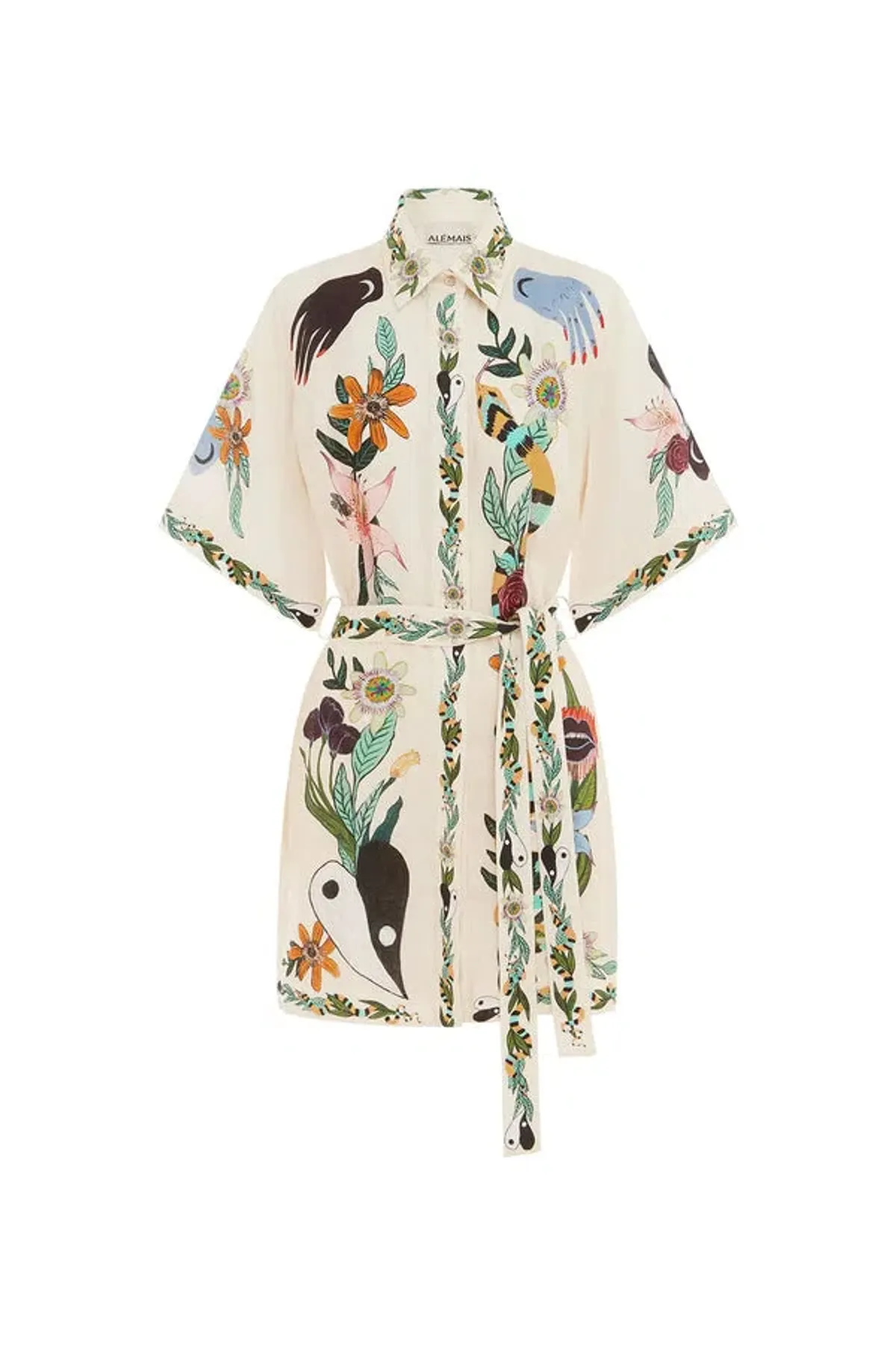 Alemais Meagan Mini Dress Cream/Print Size 14 - Image 4