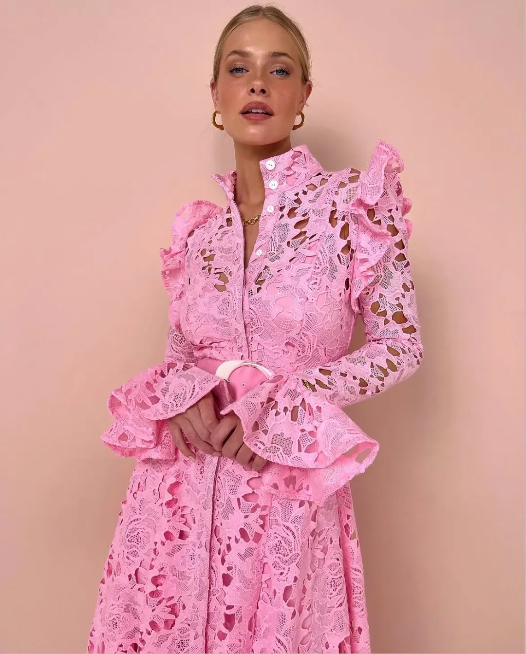 Leo Lin Aliyah Midi Dress Candy Pink Size 12 for rent on The Volte - main image