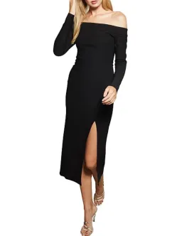 Bec & Bridge Elke Off Shoulder Midi Dress Black Size 10 for rent on The Volte - image 1