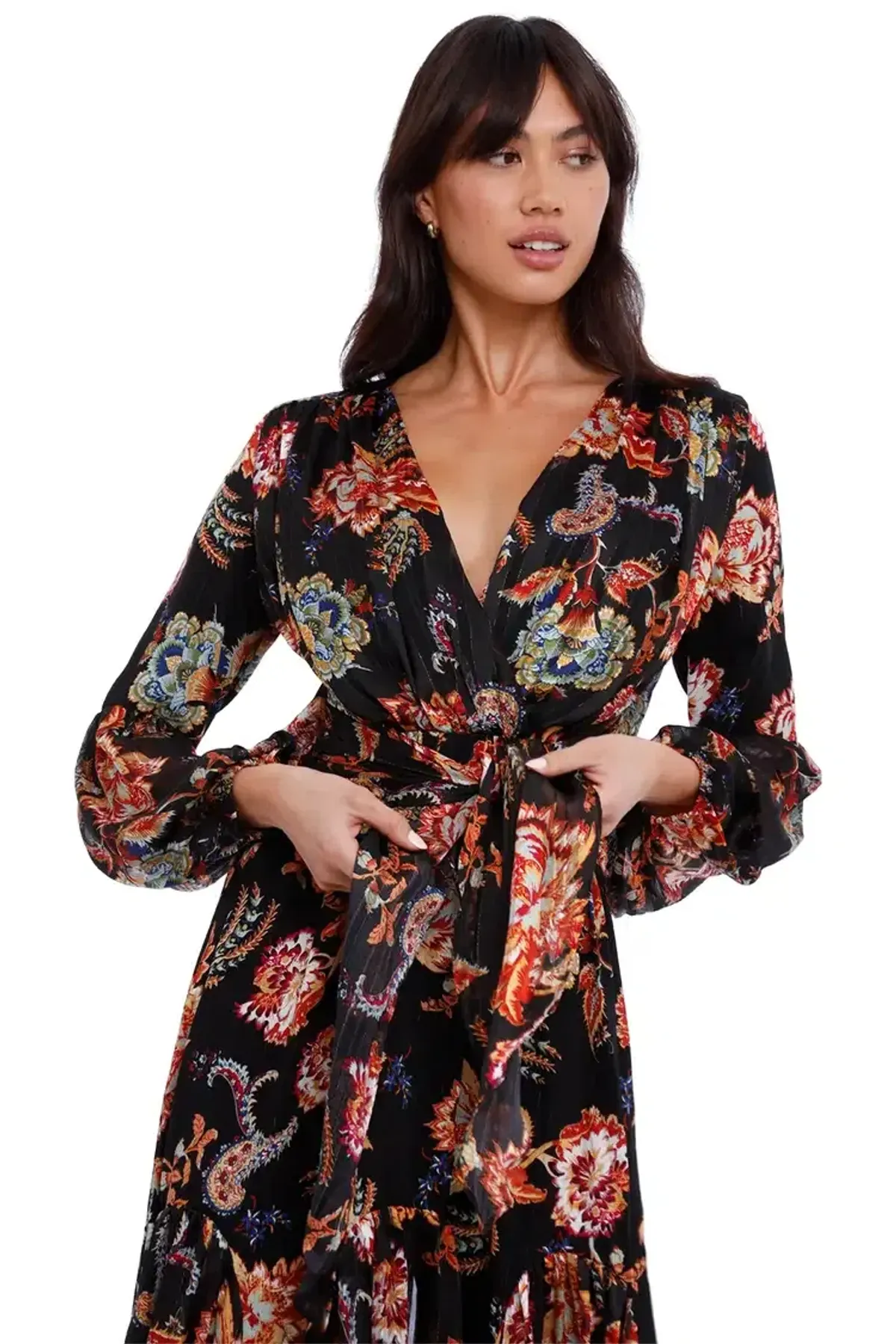 Elliatt Balance Midi Dress in Black Floral Size 14 - Image 4