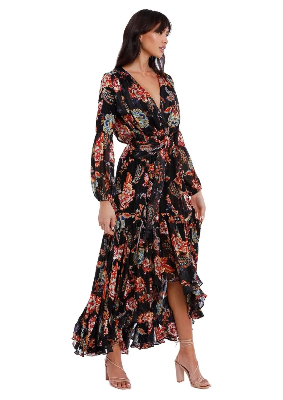 Elliatt Balance Midi Dress in Black Floral Size 14 - Image 1