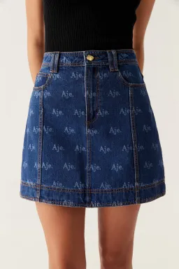 Aje Ratio Logo Denim Shirt and Mini Skirt Set Logo Wash Blue Size 16 for rent on The Volte - image 3