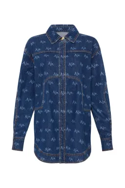 Aje Ratio Logo Denim Shirt and Mini Skirt Set Logo Wash Blue Size 16 for rent on The Volte - image 4